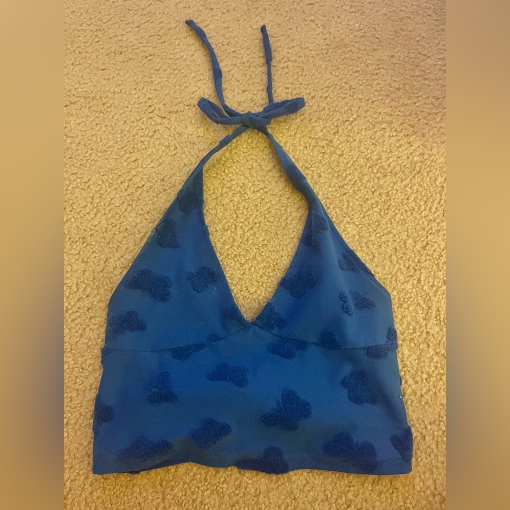 Pacsun halter top with flowers, royal blue